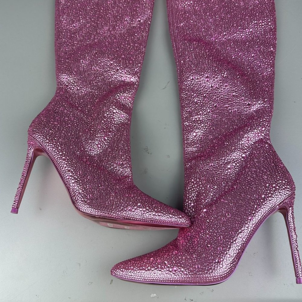 RARE Vivianne Thigh High Steve Madden Pink Beaded Stiletto Boots - Picture 3 of 8